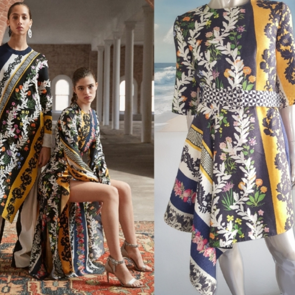 ^$2994 New Oscar De La Renta Floral Wool Runway Day Dress Tunic Us 8 Or Us 10 L